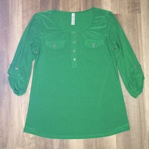 Green Blouse Small 3/4 Sleeves